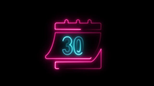 Neon Calendar Page Turning with Day 30 Glowing Futuristic Event Countdown Abstract