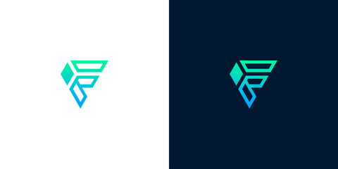 Elegant and modern geometric logo design for a futuristic F letterform with a gradient color palette
