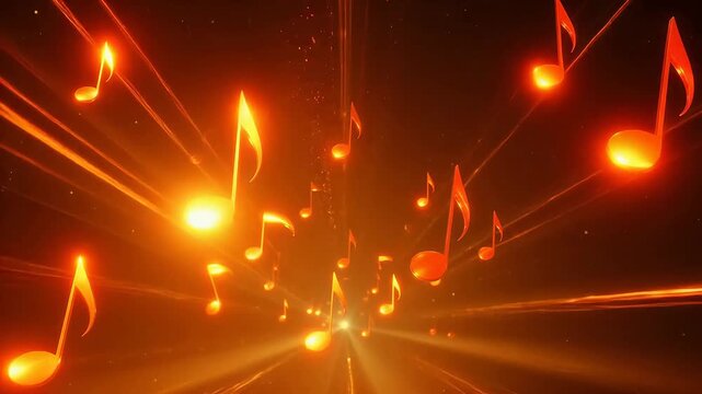 Golden music notes in space