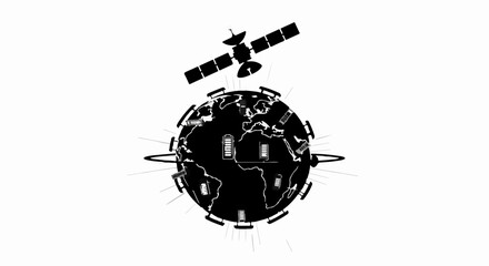 Global communication network with orbiting satellite connecting the Earth.