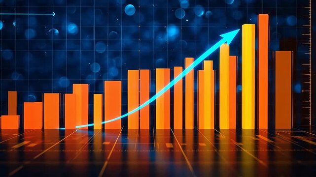 Rising bar chart with upward arrow