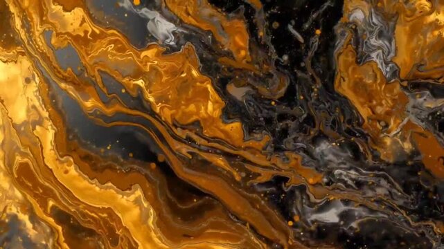 Abstract liquid gold and black ink swirling macro background, cinematic fluid motion