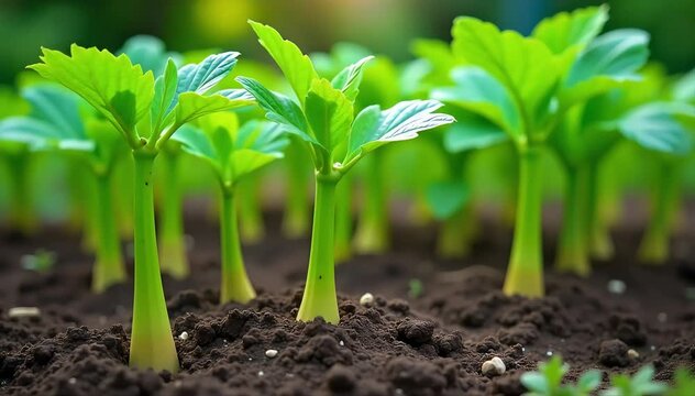A backyard vegetable garden showing mature turmeric plants with healthy green stalks 