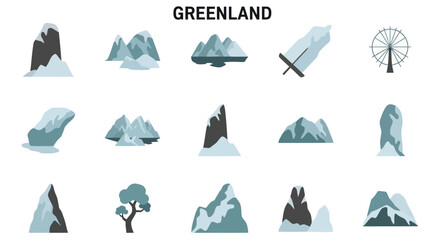 Greenland Iceberg and Mountain Icons Set © malika