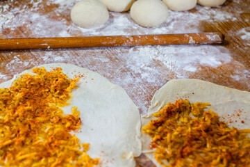 Homemade g&ouml;zleme (Turkish flatbread) recipe from traditional Turkish cuisine.