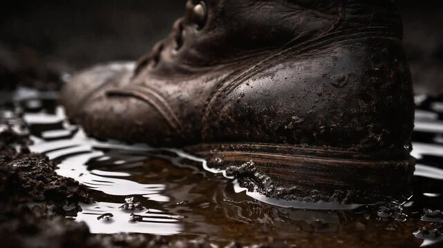 Muddy Military Boot in Puddle seamless loop