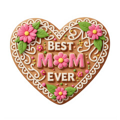 Obraz premium Decorative heart shaped cookie with best mom ever isolated on transparent background
