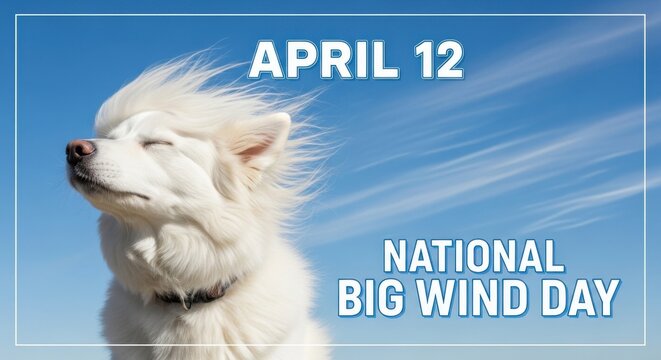 Happy white dog enjoying windy day with blowing fur