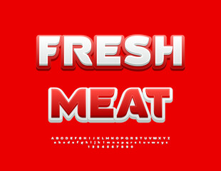 Vector Promotion flyer Fresh Meat. Fashion Cool Font. Exclusive Alphabet Letters and Numbers set.