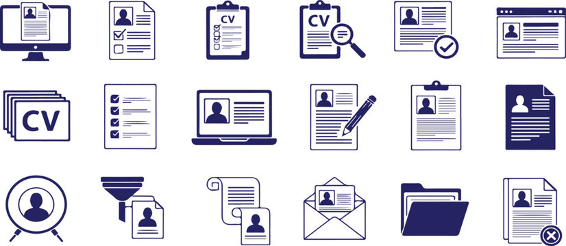 Collection of resume and job application icons for business recruitment