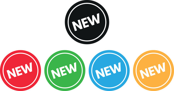 Colorful new button icon set in different colors . New label sticker icon . Vector illustration