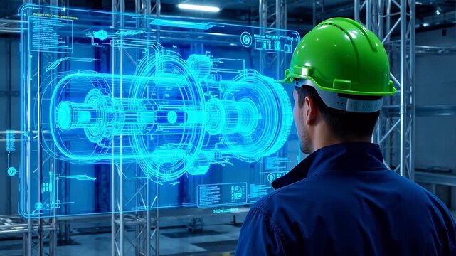 Engineer viewing holographic machinery design