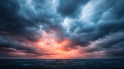 An enchanting view of a vibrant twilight sky reflecting on the ocean waves, captivating viewers with its blend of colors and peaceful ambiance.