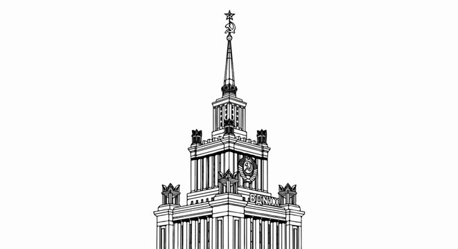 Ornate spire atop a classical building with decorative elements and a star