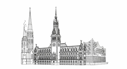 Fototapeta premium Ornate historic cityscape featuring multiple tall spires and grand architecture