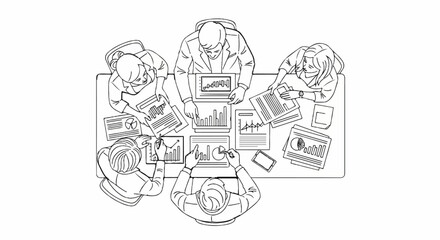 Obraz premium Overhead view of people at a table analyzing charts and data