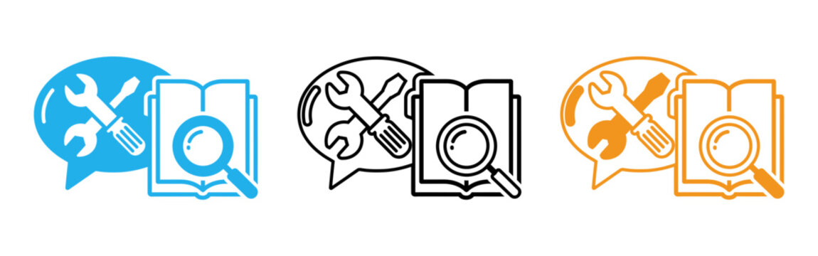Tools and book icons in different colors