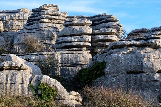 The spectacular karst rock formations of El Torcal de Antequera,  M&aacute;laga Province, Andalusia, Spain. UNESCO World Heritage site.