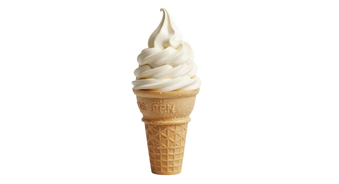 Delicious vanilla soft serve ice cream in a waffle cone isolated PNG, sweet dessert treat on transparent background