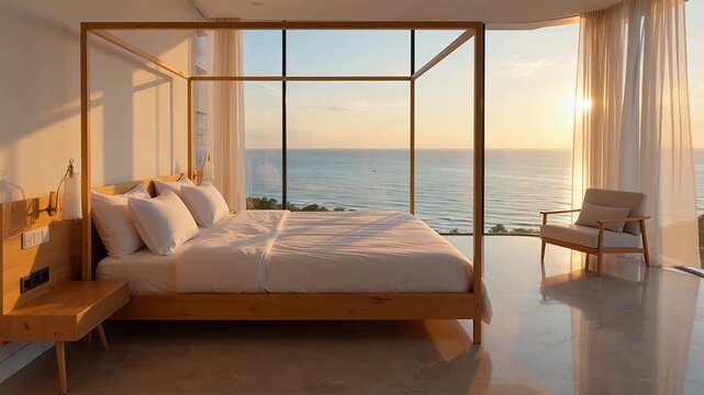 Modern bedroom with ocean view