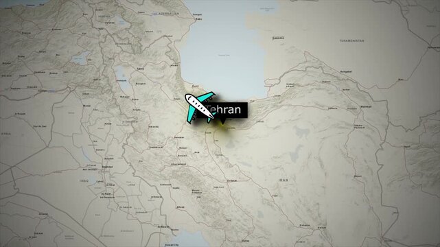 Flight Route Animation from Tehran to Frankfurt on World Map