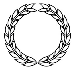 A circular wreath composed of detailed wheat stalks and leaves in a black and white illustration