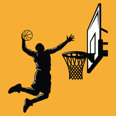 Dynamic basketball player silhouette performing powerful slam dunk Vector graphic illustration for sport athletic game © Laptop
