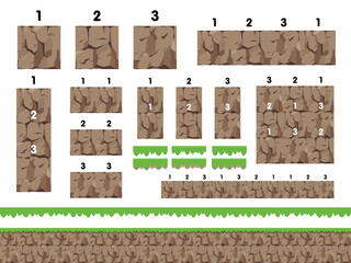 草と岩の断面の地面のブロックのイラスト素材_どの組み合わせでもくっつきます