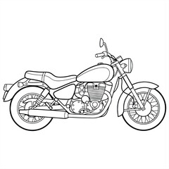 A black and white line drawing of a classic motorcycle with a sleek design