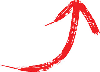 Red brush stroke arrow pointing upwards, symbolizing growth, progress, or direction. Isolated on a white background.