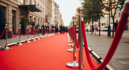 Naklejka premium Red Carpet Event with Velvet Ropes and Stanchions.