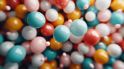 An eye-catching arrangement of colorful spheres, creating a visually appealing abstract composition that evokes a sense of joy and playfulness with vibrant color contrasts.