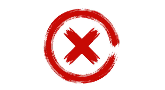 Red cross mark inside a circle, symbolizing rejection or a wrong answer, rendered in a brushstroke style