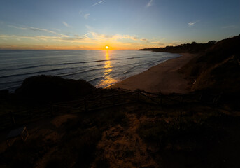 Coastal coastline with rocky at beach in Algarve, Portugal