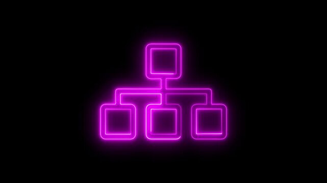 neon line diagram animation icon .Glowing neon line Business hierarchy organogram chart infographics icon isolated on black background. 