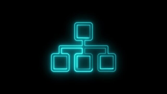 neon line diagram animation icon .Glowing neon line Business hierarchy organogram chart infographics icon isolated on black background. 