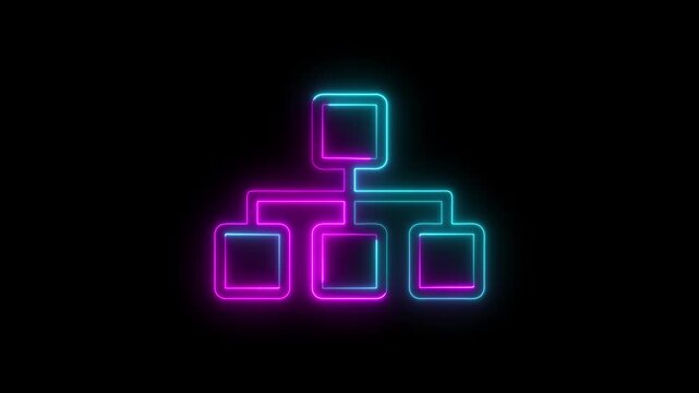 neon line diagram animation icon .Glowing neon line Business hierarchy organogram chart infographics icon isolated on black background. 