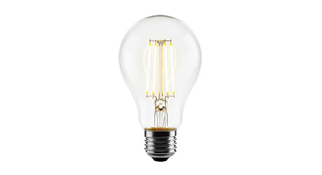 Vintage Edison light bulb isolated PNG on transparent background, antique style filament lamp for retro design and decoration