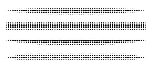 Halftone dividers with gradient dots and lines create modern comic style borders. Vector set features fading tones, edge patterns, and creative shapes for graphic design projects. © 2olotarev