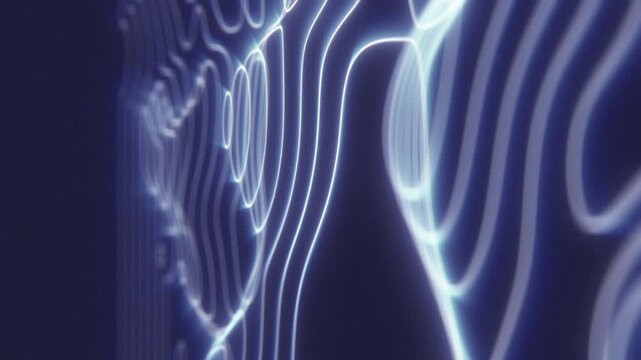 Neon topographic contour lines forming a futuristic map-like surface