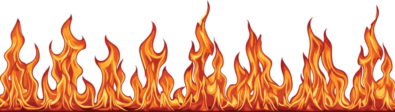 Realistic Fire Flames Border with Burning Blaze Hot Inferno and Glowing Flame Vector Illustration