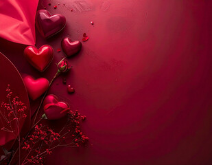 Valentine&rsquo;s Day red hearts and rose background with copy space