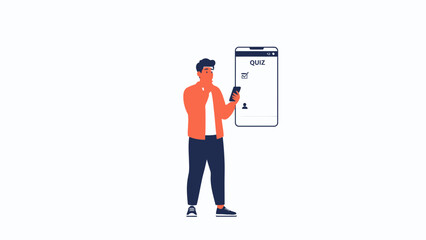 Man Using Smartphone for Online Quiz Game, Digital Entertainment