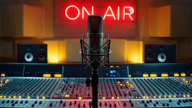 Broadcast studio microphone and soundboard