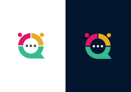 Chat design logo, people talking, family together, human unity, chat bubble logo vector icon with human combination in colorful