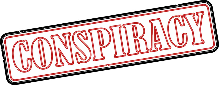 Red outlined "Conspiracy" text within a grunge-style rectangle