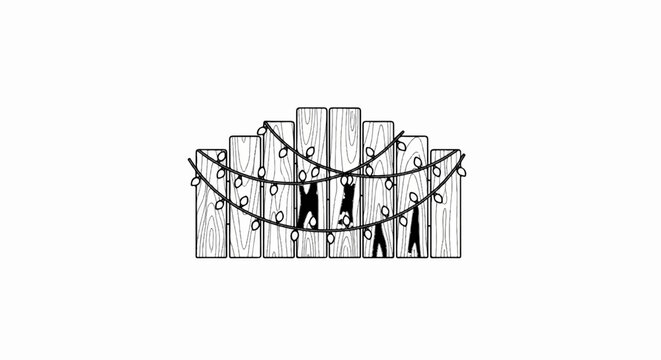 Rustic wooden fence with festive string lights illuminates a hidden message