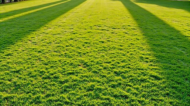 Green grassy field with shadows
