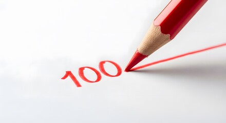 A red pencil drawing a line through the number 100