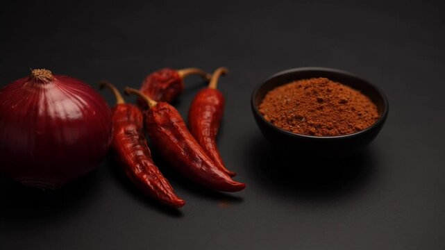Red Onion and Dried Chili Peppers with Chili Powder